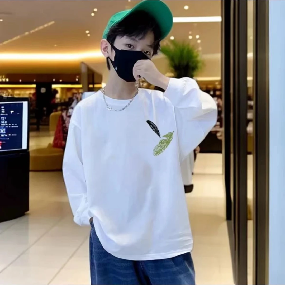 洋气长袖t恤纯棉春秋新款中大童男孩上衣潮宽松服装童装儿童衣服