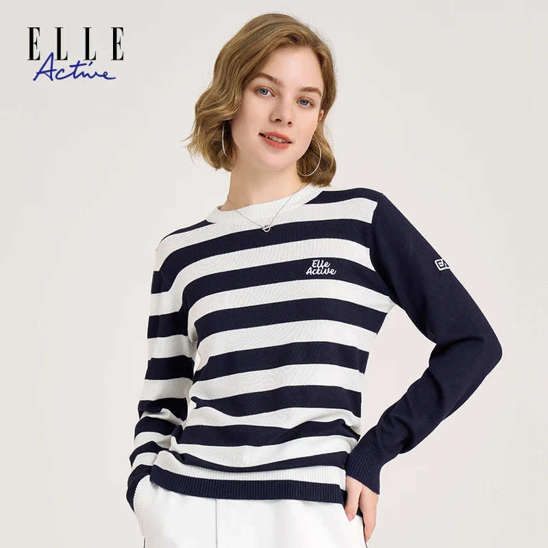 【白小姐专属】ELLE Active秋季新款海军风条纹毛衣针织衫女士上衣