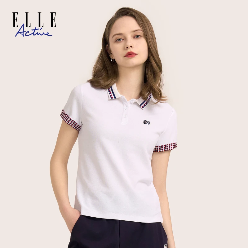 ELLE ActivePOLO衫短袖T恤针织翻领女装休闲时尚宽松修身上衣女