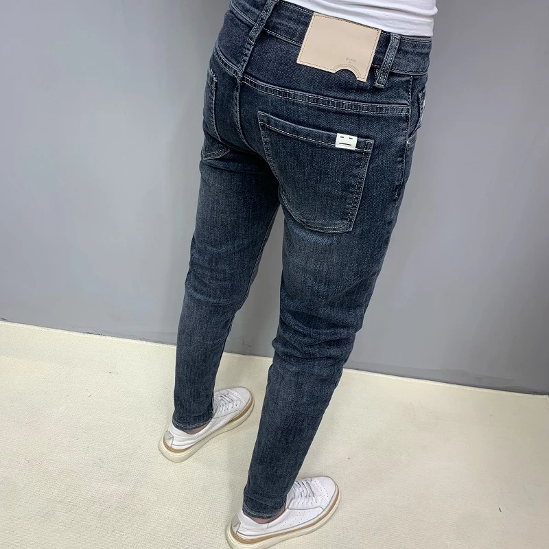 秋冬新款高档牛仔裤男美式复古韩版修身百搭休闲弹力痞帅小脚长裤