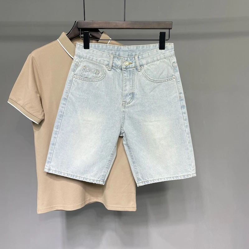 牛仔短裤男爆款2025季新款修身潮流休闲短裤潮牌高端浅色五分裤
