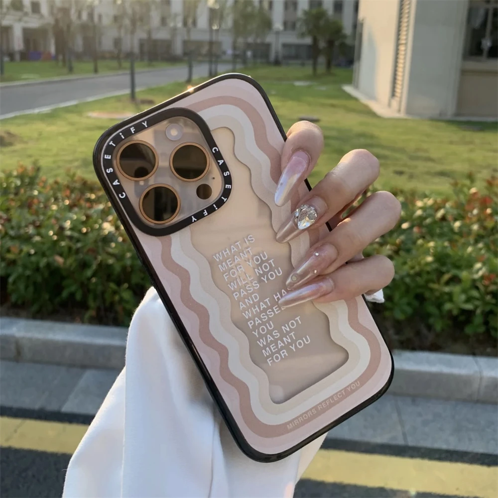 CASETi黑灰粉励志语录刘些宁同款波浪爱心韩沙漠金苹果16pro适用i