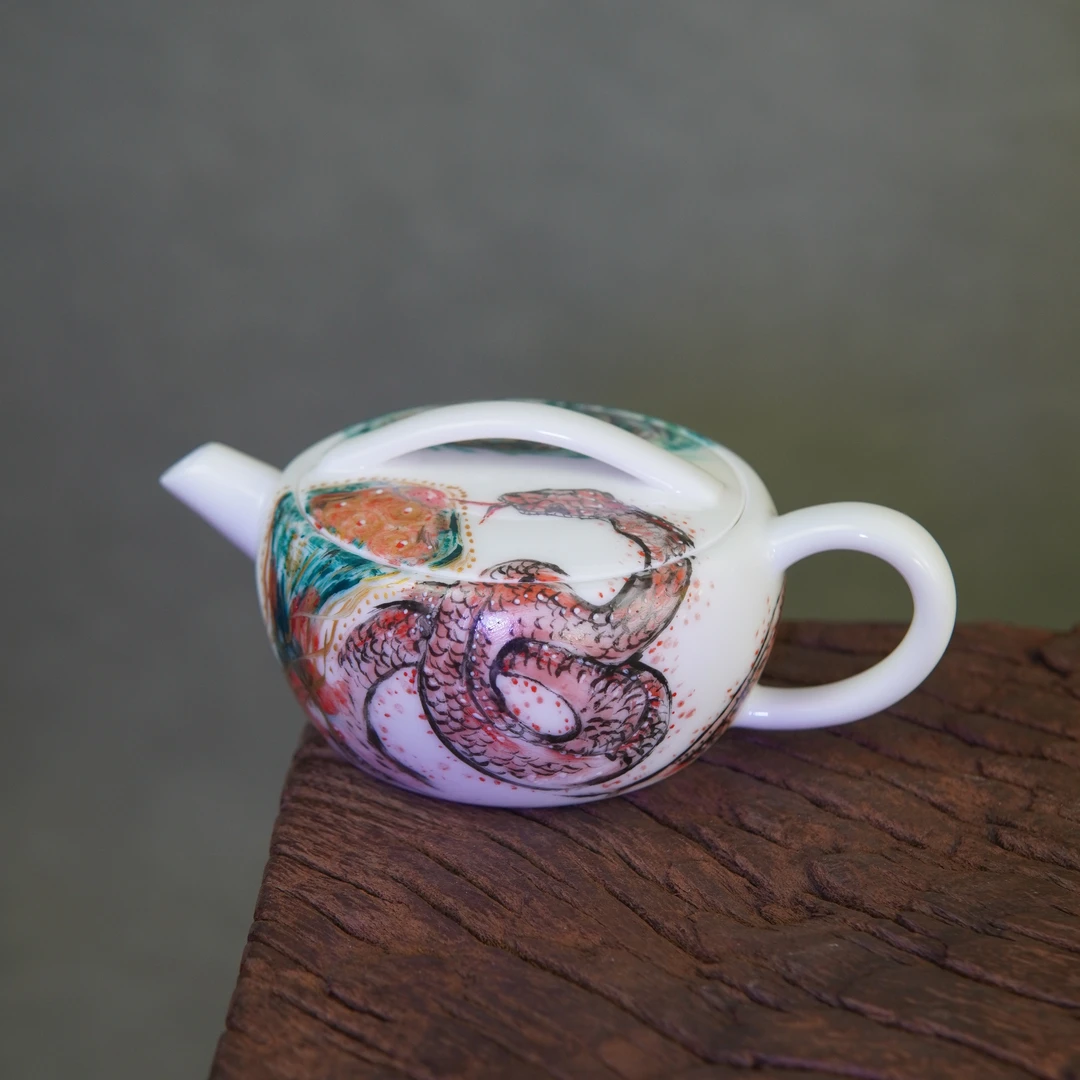 阿龙手绘梦幻蛇系列陶瓷珐琅彩壶杯子