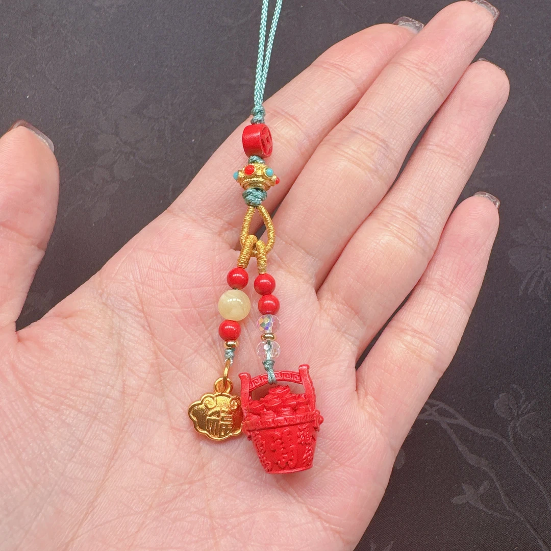 含辰砂工艺品天然辰砂真朱砂立体一桶金DIY手工设计手机链包挂