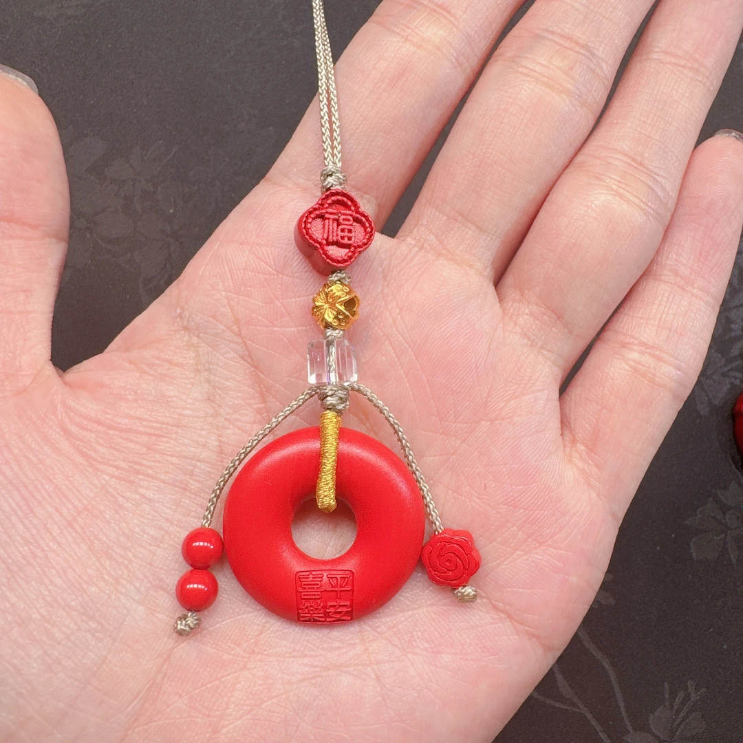 含辰砂工艺品天然辰砂真朱砂满福平安扣DIY手工设计手机链包挂