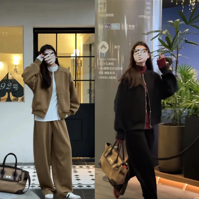 2024新款秋冬慵懒风时尚百搭休闲宽松长袖卫衣+休闲裤时尚套装