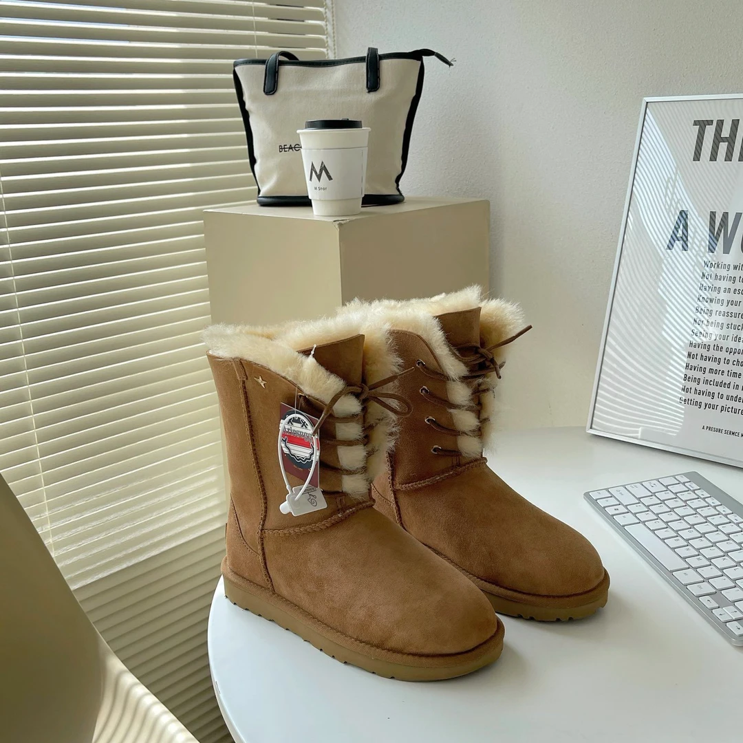 【星星女神雪地靴】秋冬皮毛一体雪地靴星星女神时尚保暖百搭真皮