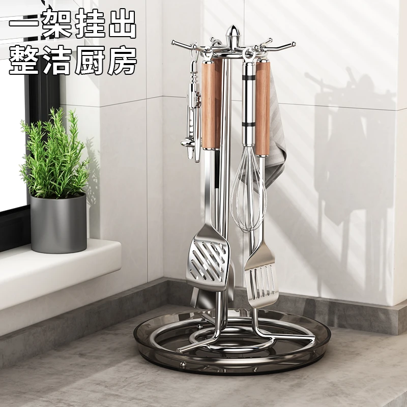 旋转锅铲置物架厨房台面挂勺子铲子的架子挂钩托厨具汤勺收纳挂架