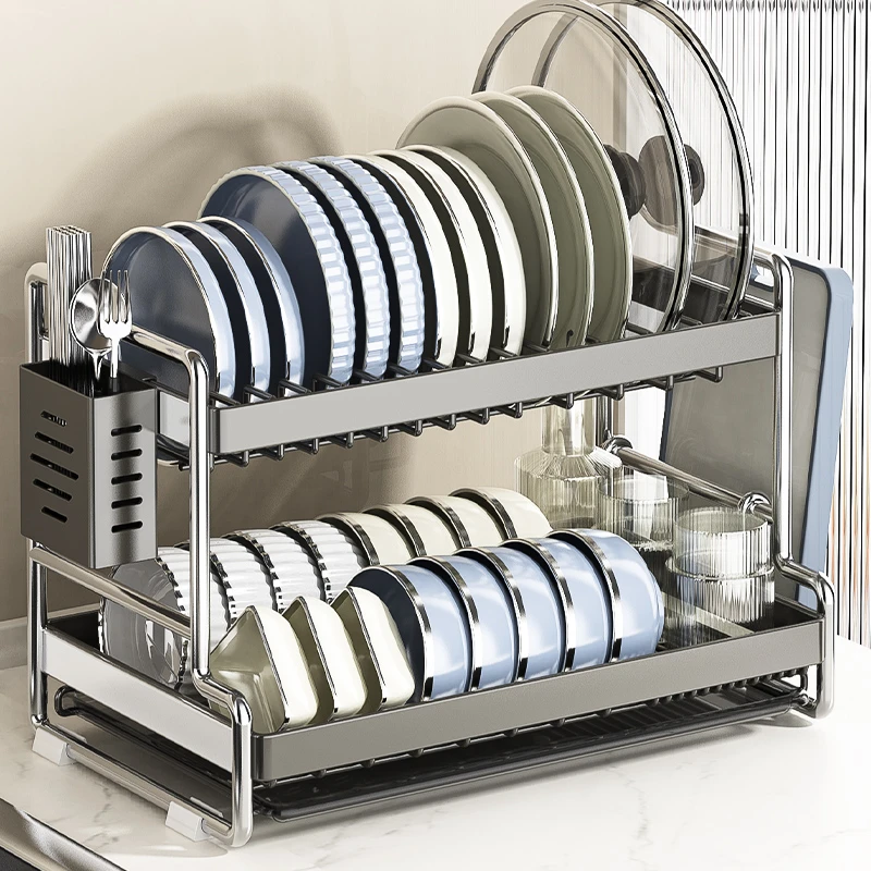 不锈钢厨房置物架碗碟碗盘收纳架沥水架子多功能放碗架碗筷收纳盒