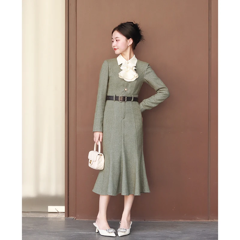 【美人鱼尾】小个子定制秋季时髦法式优雅赫本风气质显瘦连衣裙女