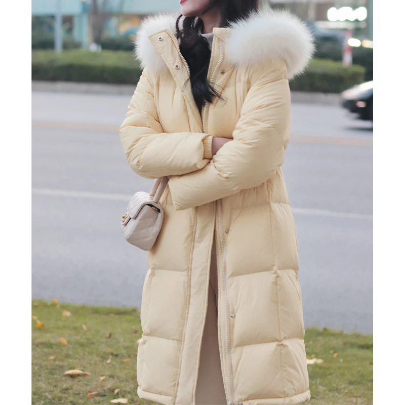 【暖冬可可】小个子定制冬季过膝加厚新款中长款白鸭绒毛领羽绒服女
