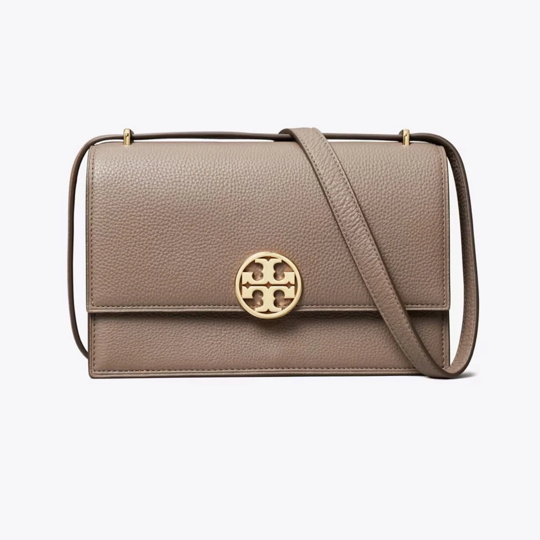 tory burch Miller荔枝纹皮革斜挎单肩包灰色154675-250