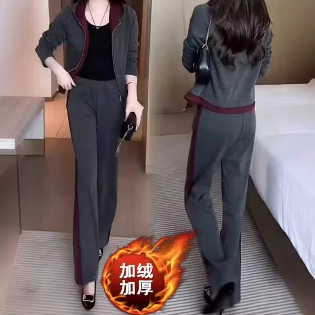 【吉遇优选】1283#新品加绒加厚时尚洋气修身保暖套装