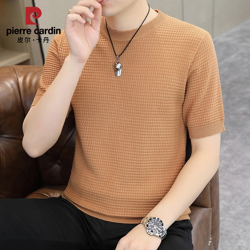 皮尔卡丹针织短袖男士2023年秋冬新款潮流套头毛衣休闲百搭打底衫