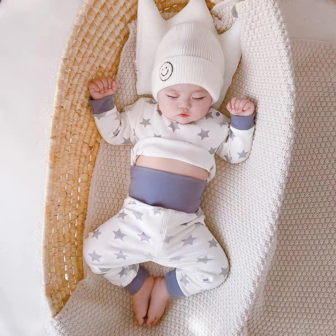 【小巴比】婴儿保暖内衣春秋冬儿童分体高腰护肚纯棉套装保暖睡衣