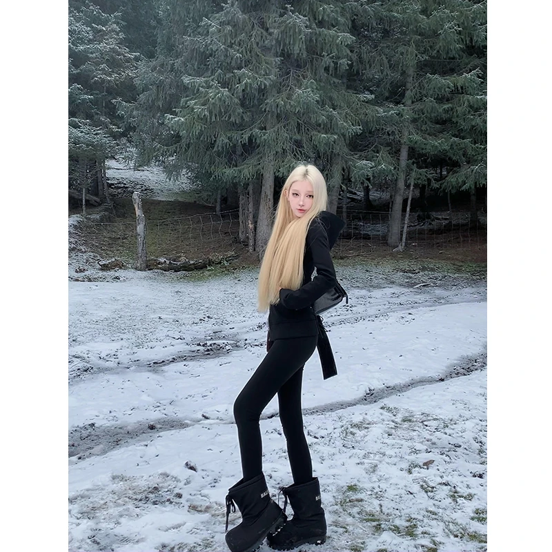 莫欣欣辣妹瑜伽裤女修身显瘦提臀运动裤加绒鲨鱼裤黑色裤子240645