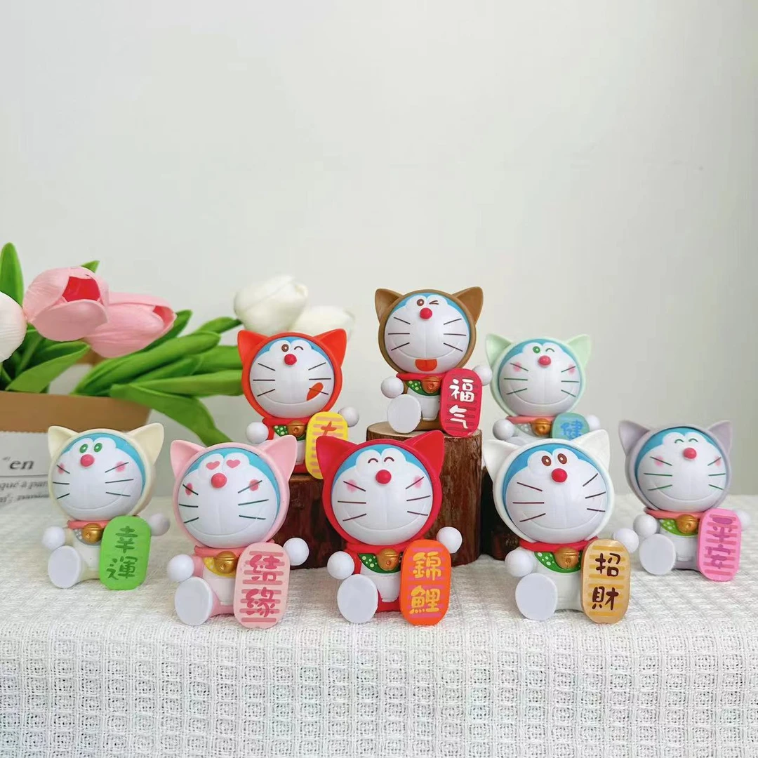 福气满满蓝胖子8件新春祈福订单手摆件可爱创意微景观