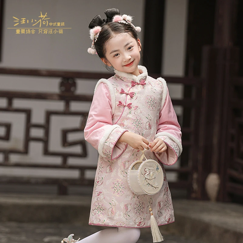 汪小荷飞天兔女童旗袍儿童25年新款汉服古风冬装拜年服X44103A1