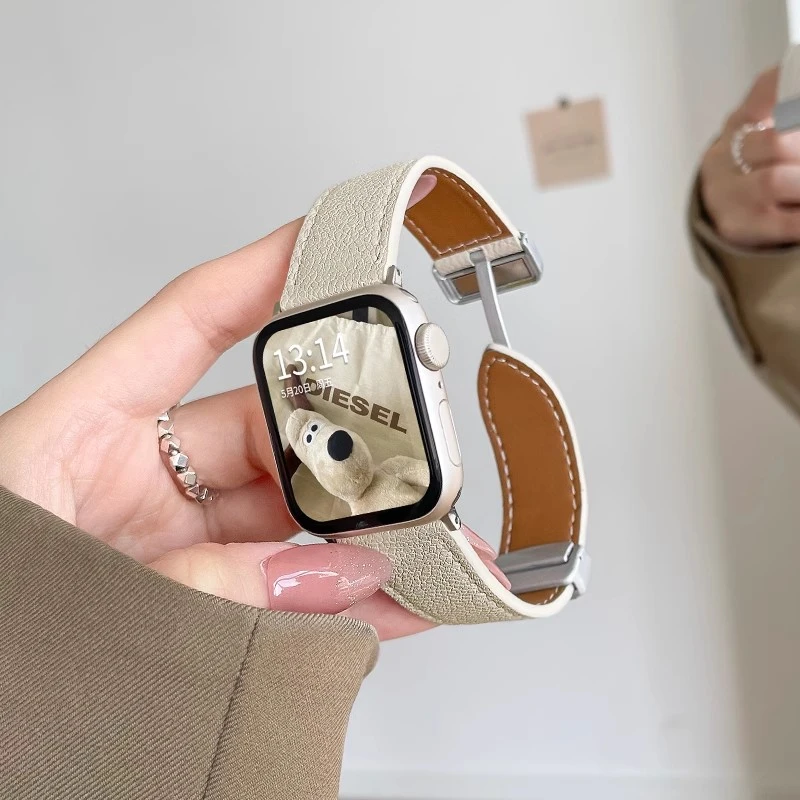 适用iwatchs8表带真皮s7磁吸扣applewatch7女款苹果手表Ultra表带
