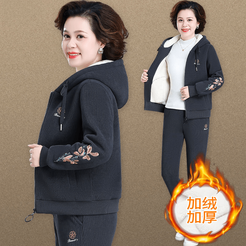 冬季中老年女装冬装加加厚外套新款小个子妈妈秋冬休闲运动套装