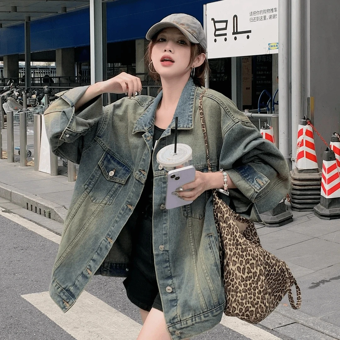 水洗加绒牛仔外套女秋冬季高街潮牌宽松休闲宽松百搭上衣女款