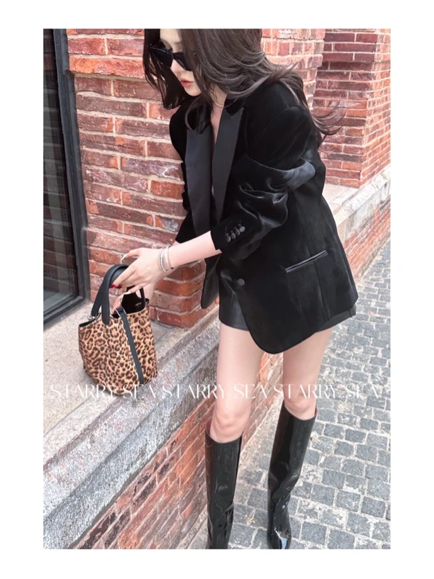 元林【高密丝绒】福利桑蚕丝高密丝绒宽松高级感外套#X0096SY