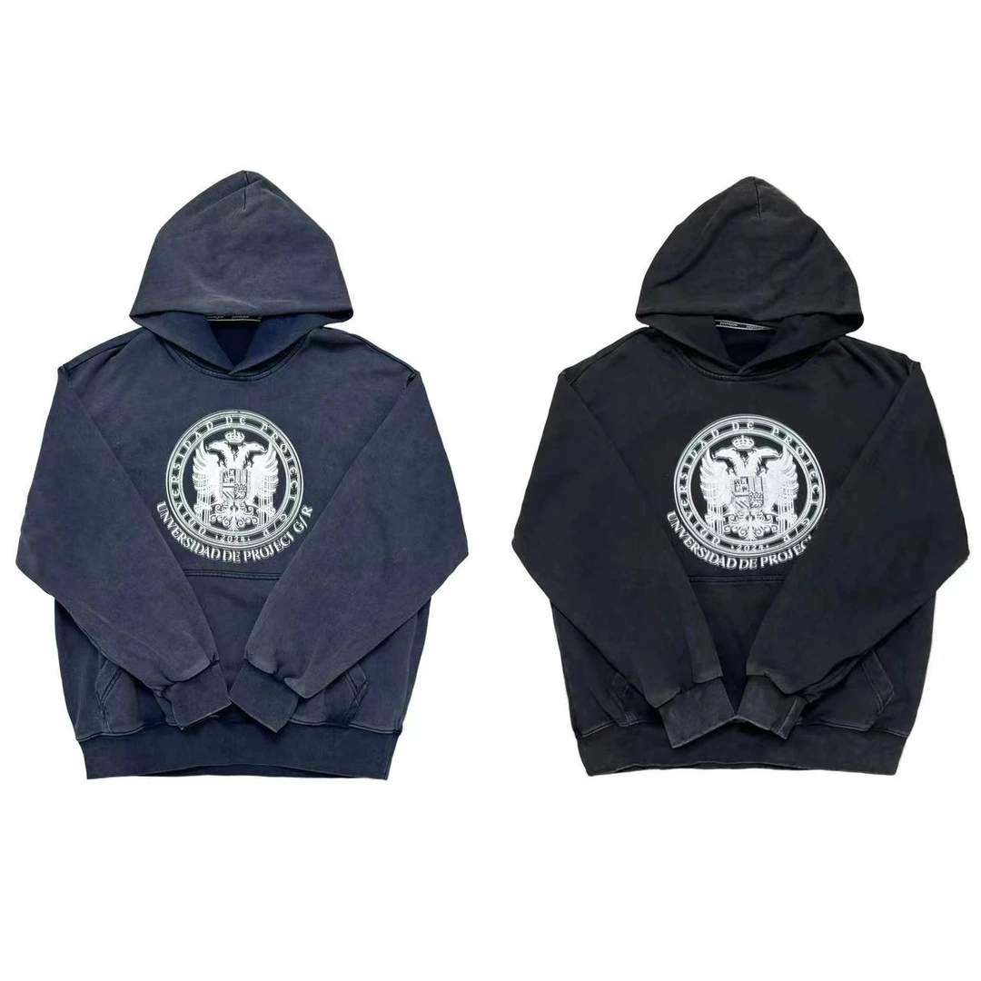 [NW]蓝黑两色炒色做旧双头鸟印花儿童戴帽卫衣(秋意浓浓)