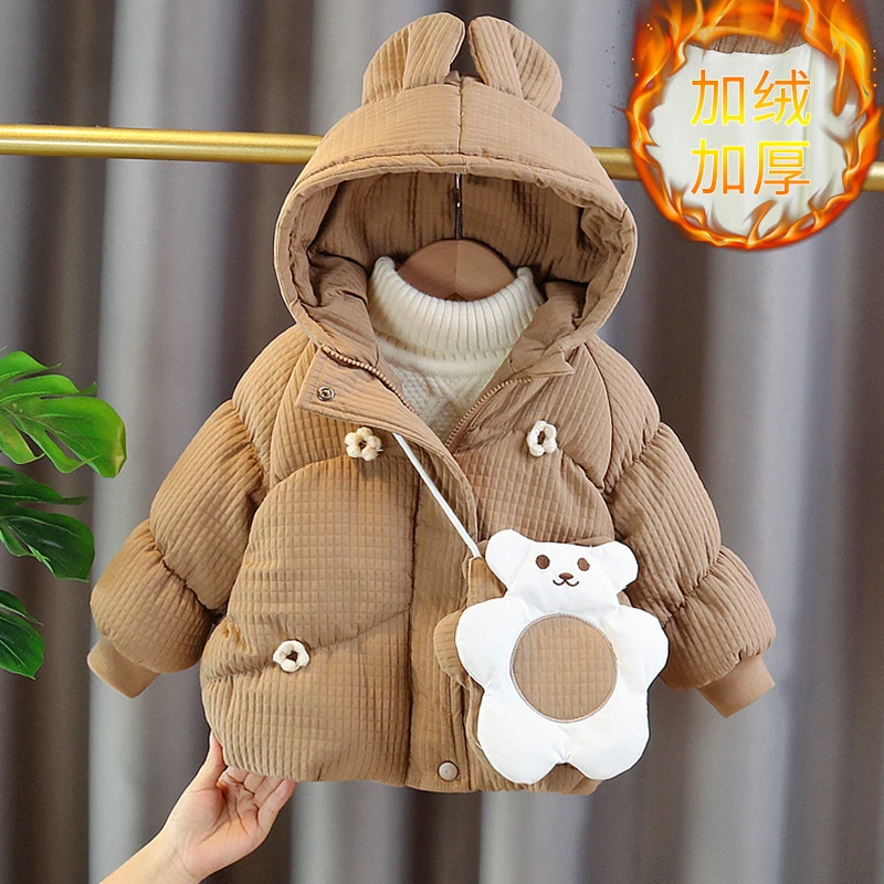 M160新款秋冬款女童棉服加绒加厚可爱洋气棉袄女宝宝儿童冬装外套