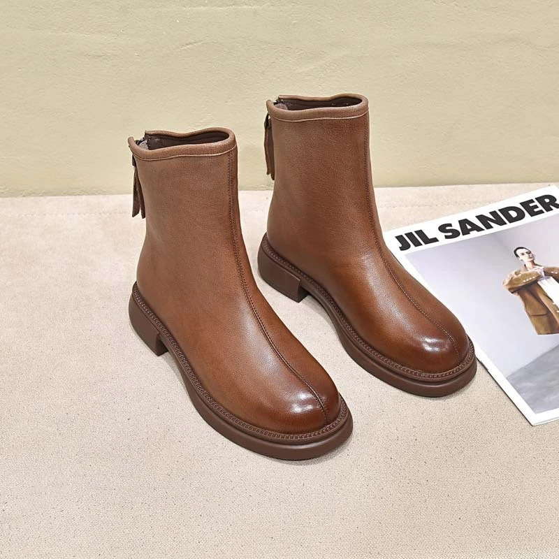 马丁靴短靴2023新款秋季软底百搭中跟休闲皮鞋显脚小单靴8023