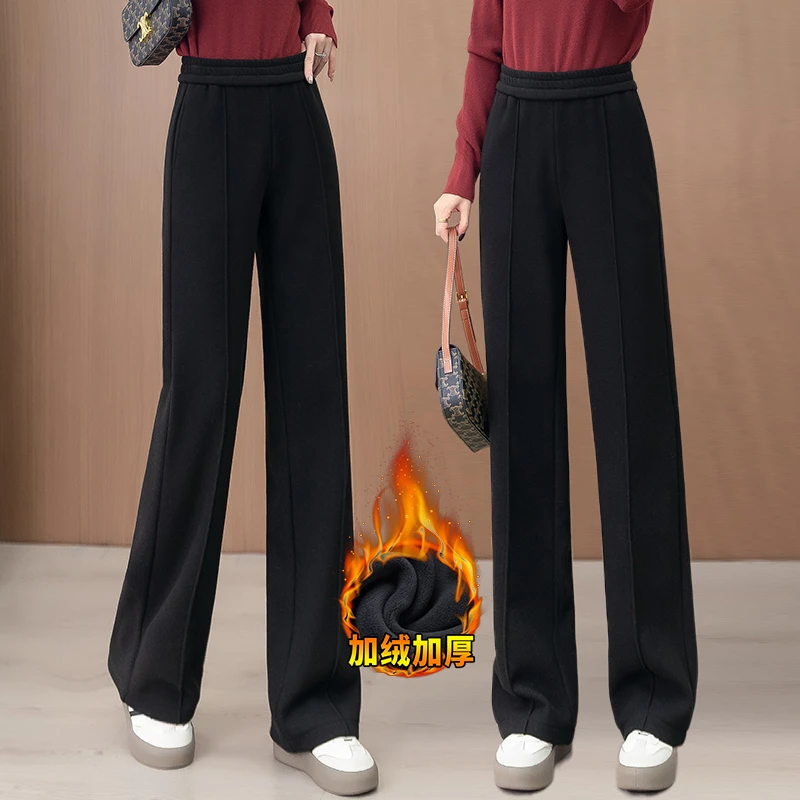 安可拉红阔腿裤女2024秋冬款垂感高腰显瘦直筒宽松休闲运动加绒裤