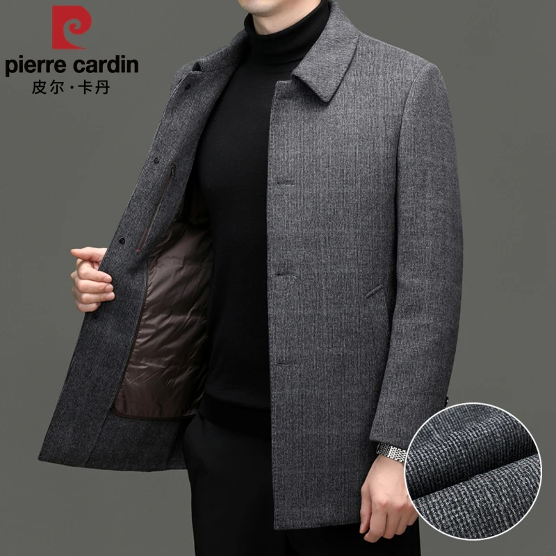 【含羊毛+可拆羽绒内胆】皮尔卡丹男士双面呢大衣2024毛呢子外套