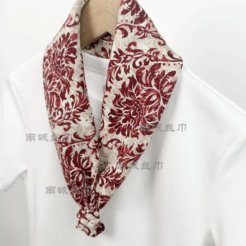 福【川婳】2024冬新款棉麻手工蕾丝边时尚复古气质65方巾围巾