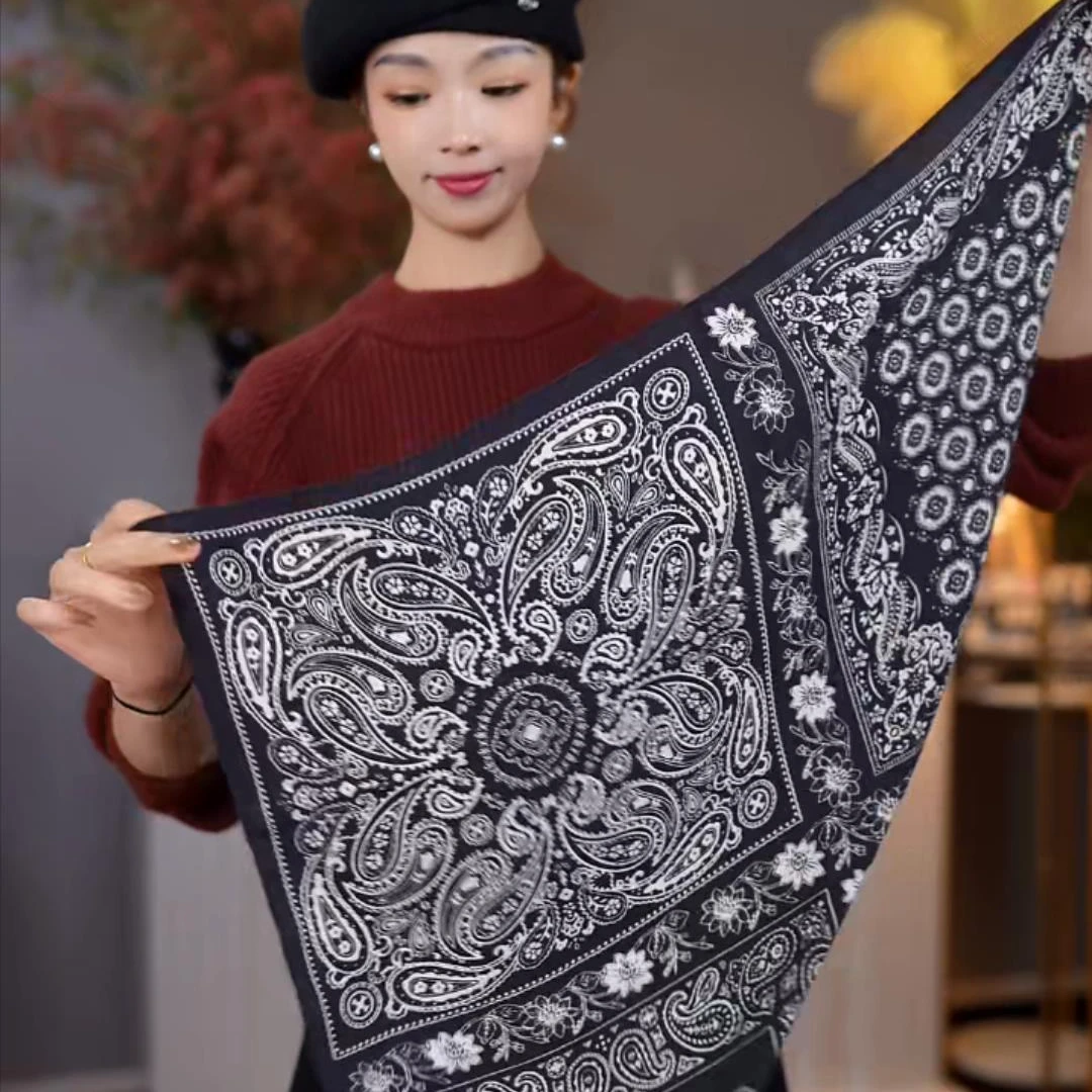 【拼色腰果】新款黑色65丝绒手感围巾显白厚保暖送礼高品质女复古