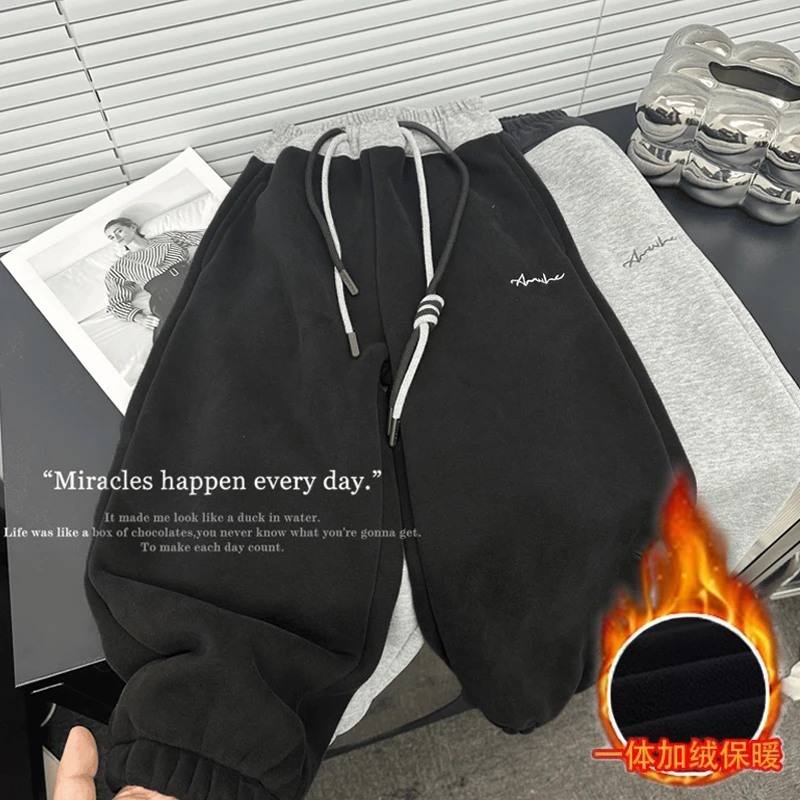 男童卫裤2024运动裤秋冬一体绒休闲百搭宽松加厚冬季中大童休闲裤