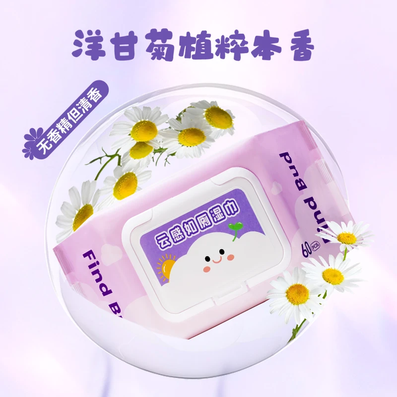 云感湿厕纸60抽家用带盖擦屁屁可降解抑菌清爽清洁大包装抽纸