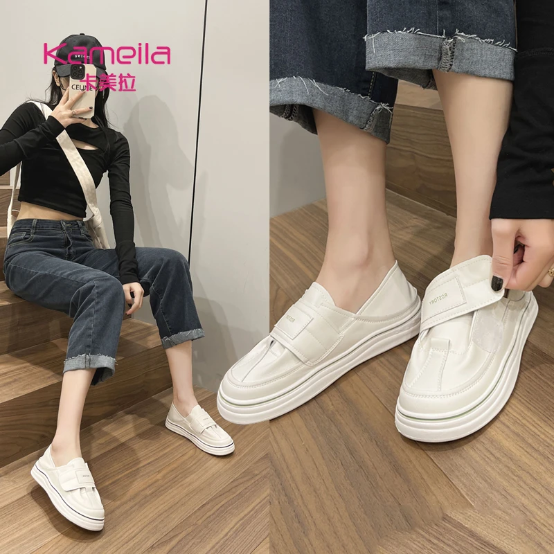 卡美拉春夏魔术贴面包鞋百搭运动休闲板鞋白色女鞋百搭潮流小白鞋