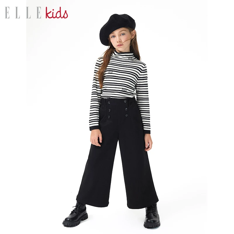 【ELLEkids】 法式经典百搭双排扣呢料九分阔腿裤女童秋冬款裤子