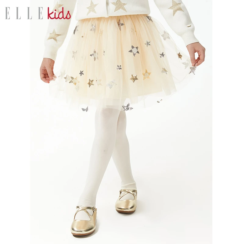 【ELLEkids】童装 法式优雅party四季五角星刺绣珠片女童半裙秋冬款
