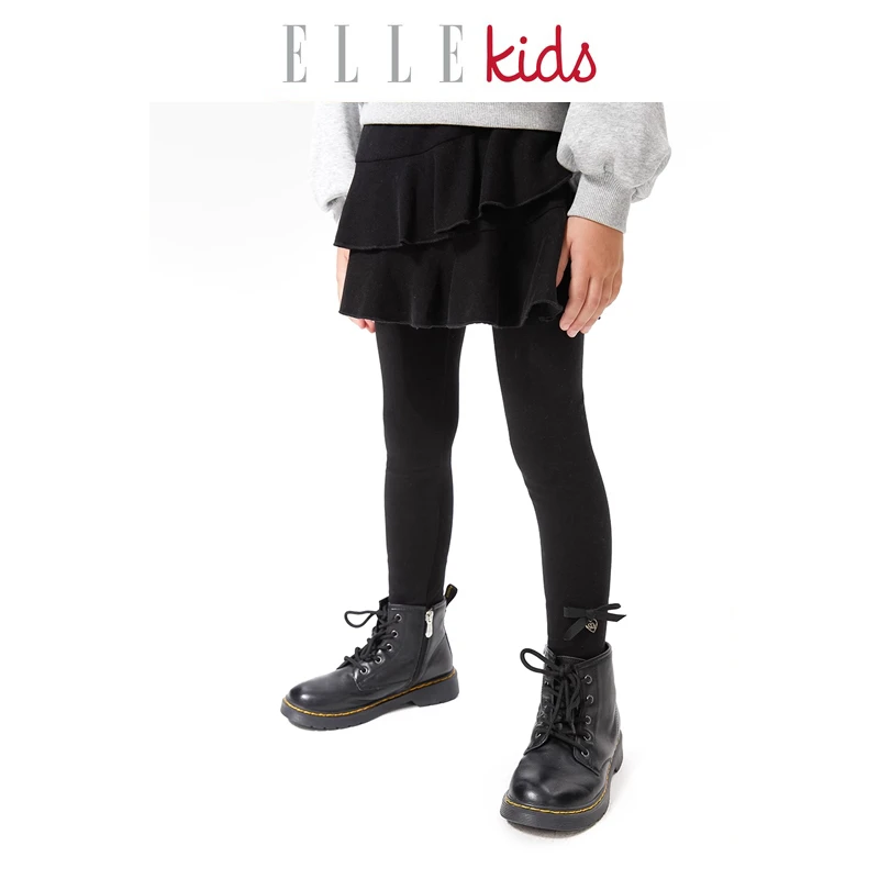 【ELLEkids】 荷叶边裙裤女童秋季2023假两件内搭裤长裤新款裤子