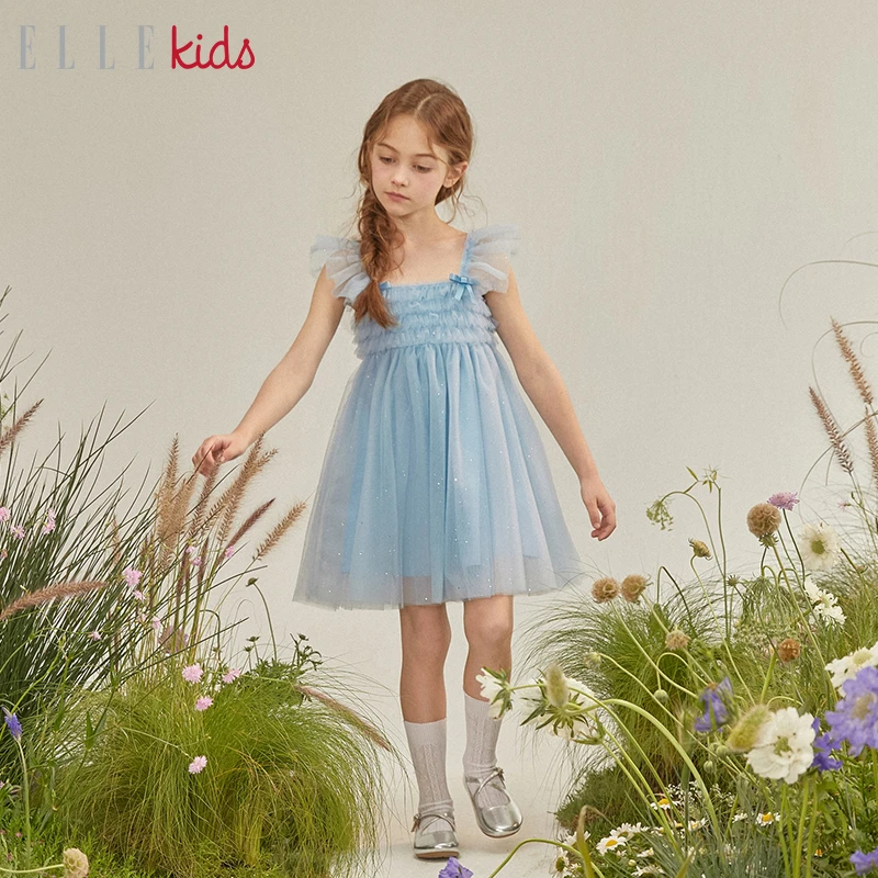 【ELLEkids】 重工亮片蝴蝶结吊带连衣裙女童夏季新款背心公主裙