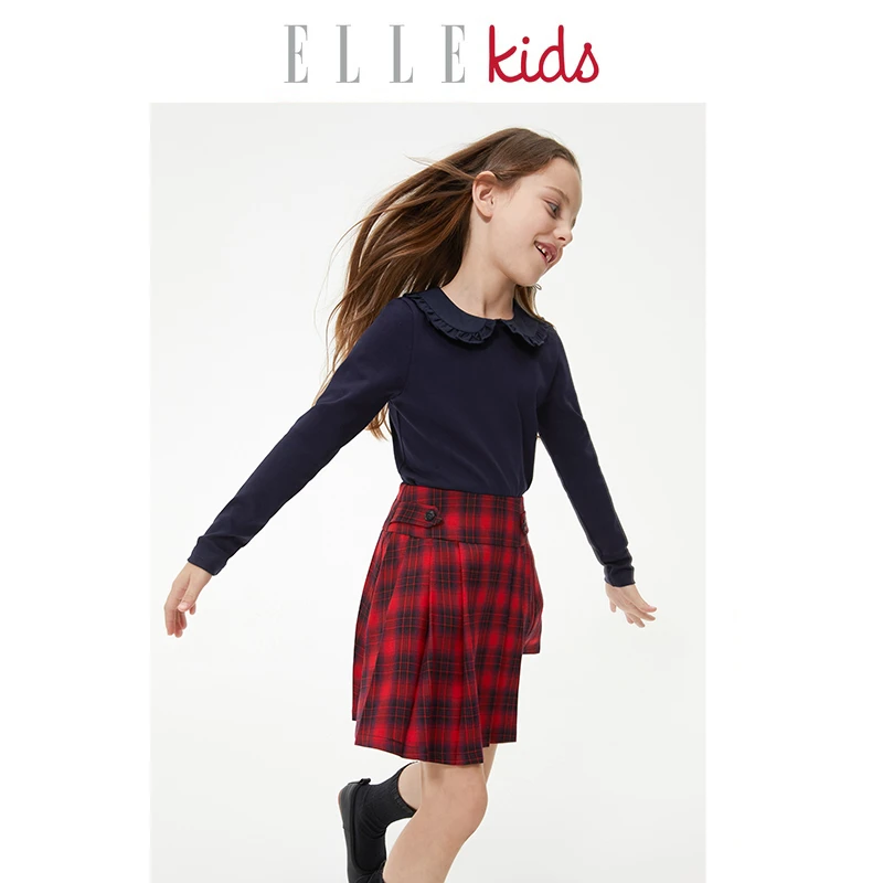 【ELLEkids】童装 娃娃领打底衫女儿童长袖T恤秋季2023新款内搭上衣