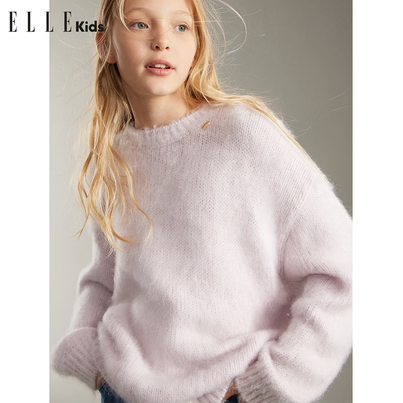 ELLE KIDS法式休闲百搭慵懒风宽松舒适软糯亲肤毛感套头毛衫WD