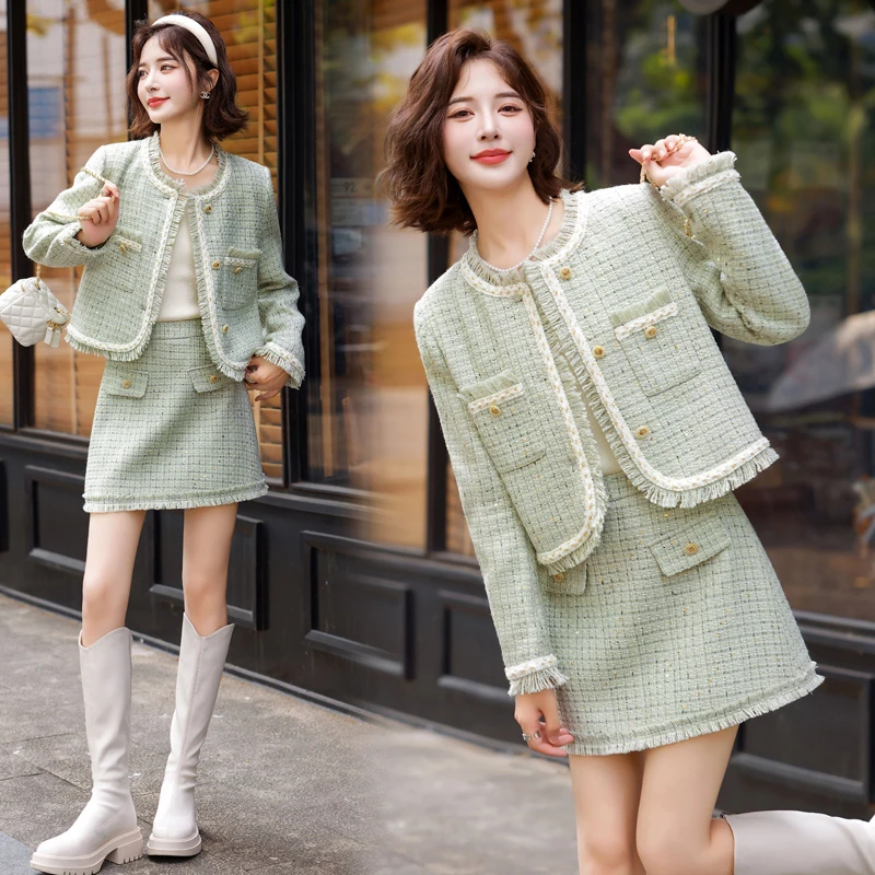 法式小香风套装女2025春秋新款轻奢高级感气质减龄半身短裙两件套