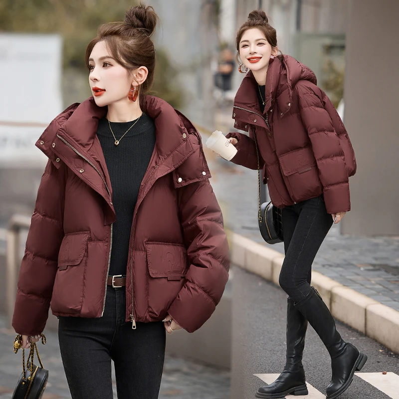 欧货超好看羽绒服女短款2024冬季新款加厚保暖宽松连帽白鸭绒外套