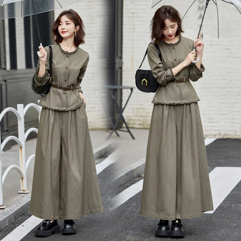 休闲时尚裙裤套装女2024秋装新款设计感气质收腰显瘦阔腿裤两件套