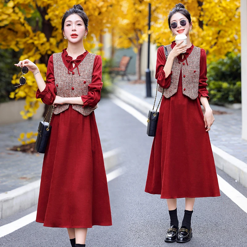 法式小香风马甲连衣裙套装女2024秋季新款气质减龄修身显瘦两件套