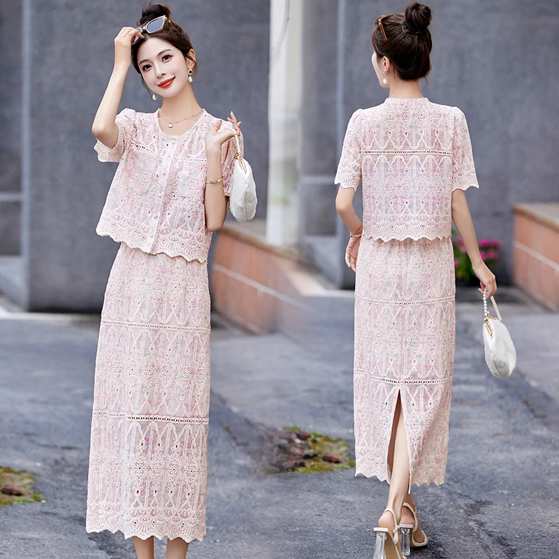 小香风蕾丝套装女2025年夏季新款爆款名媛气质女神范半身裙两件套