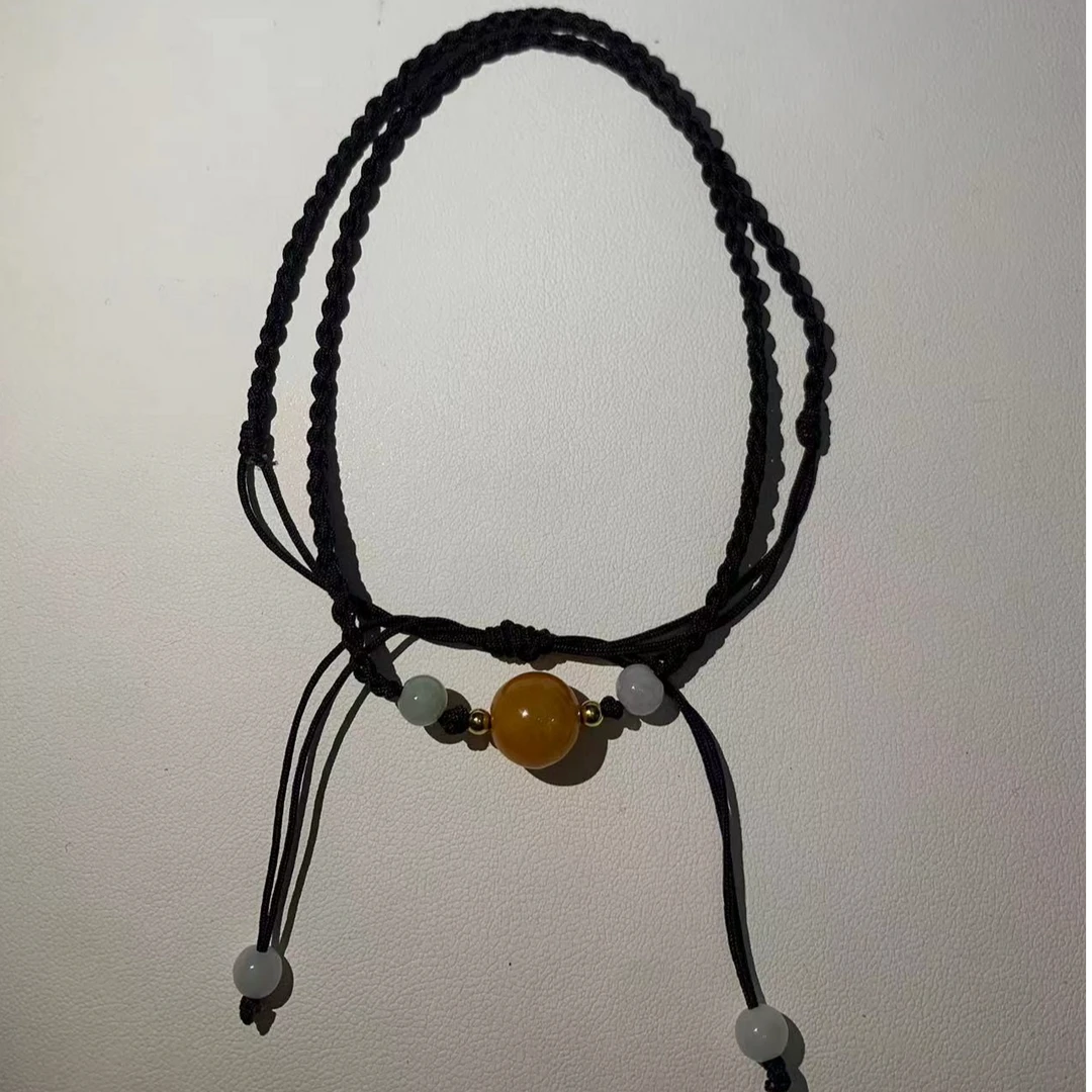 纯手工编织转运珠项链黄翡翡翠珠子编织手环气质白色时尚百搭黄色