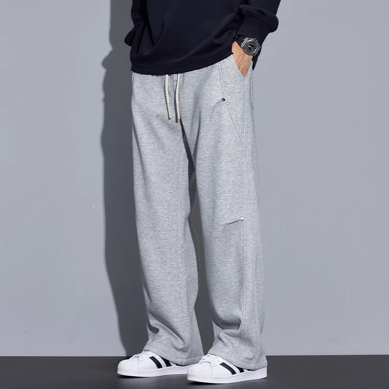 Kuvine宽松直筒运动休闲裤男2024新款美式潮牌垂感卫裤男加绒长裤