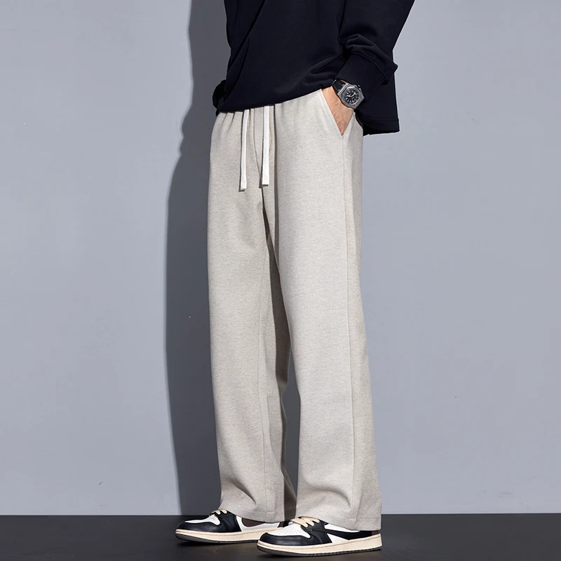 Kuvine重磅毛呢阔腿休闲裤男秋冬保暖卫裤垂感宽松直筒运动长裤子